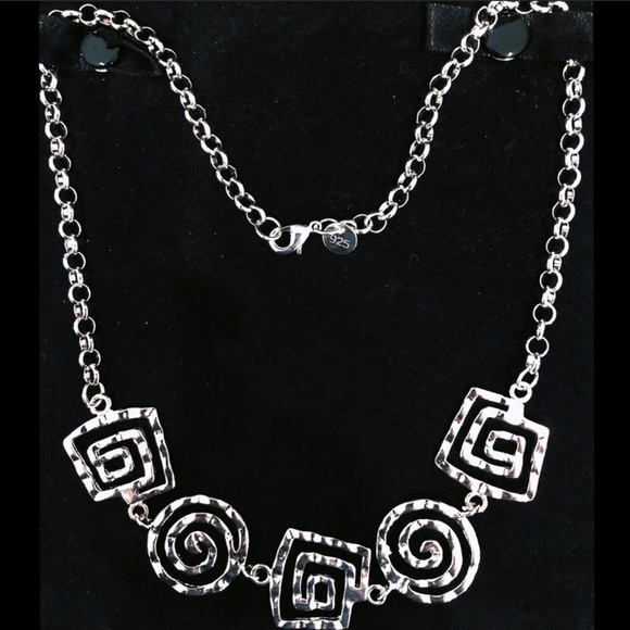 NEW .925 Sterling Silver Spiral Pattern Hammered Necklace - Picture 1 of 3